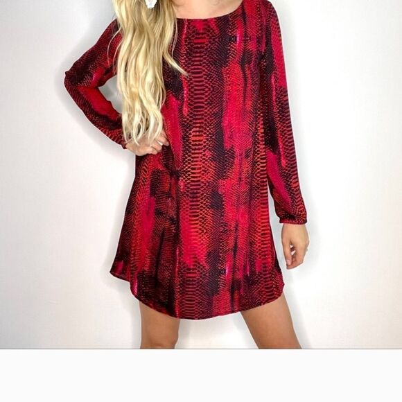 Bb Dakota | Vasha Red Snakeskin Print Shift Dress  Sz XS  NWOT - Picture 2 of 9
